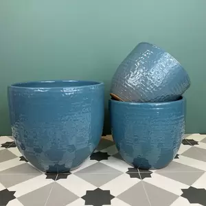 Katy Blue Glaze (D14cm x H16cm) Indoor Plant Pot Cover - image 2