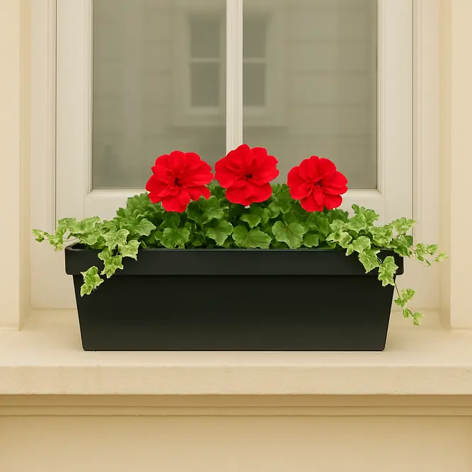 Metal Trough Window Box Planter - Black (L40cm x W17cm x D17cm) - image 2