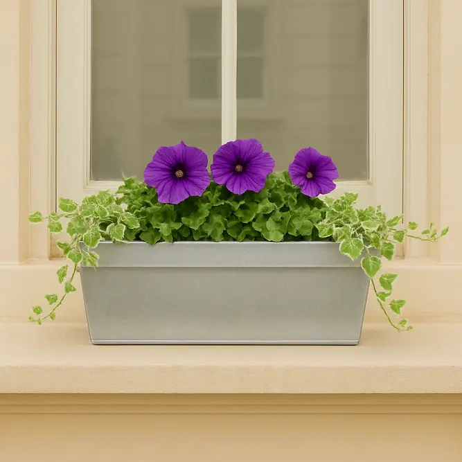 Metal Trough Window Box Planter - Silver (L40cm x W17cm x D17cm) - image 2