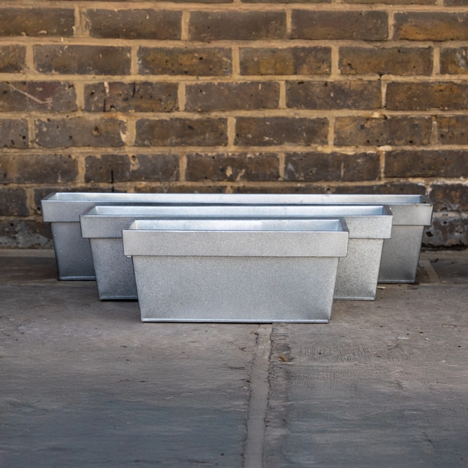 Metal Trough Window Box Planter - Silver (L40cm x W17cm x D17cm) - image 1