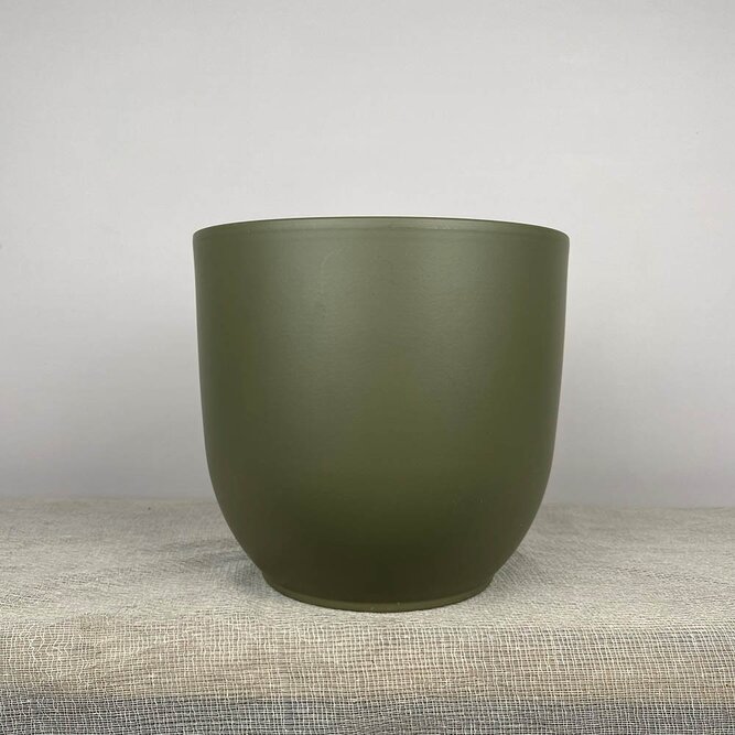 Olivia Olive-Green D22.5cm x H20.5cm Indoor Plant Pot Cover - image 1