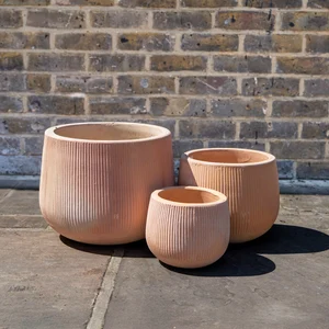 Whitewash Terracotta Cauldron Rib Planter - Handmade Outdoor Plant Pot