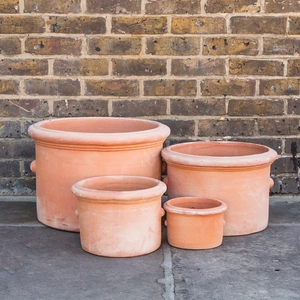 Whitewash Terracotta Cylinder Ears Planter - Handmade Outdoor Plant Pot