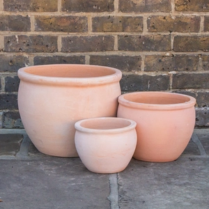Whitewash Terracotta Delta Rim Planter - Handmade Outdoor Plant Pot