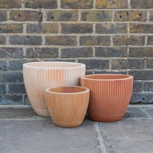 Whitewash Terracotta Egg Rib Planter - Handmade Outdoor Plant Pot