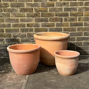 Whitewash Terracotta Egg Rim HP001- Handmade Outdoor Plant Pot