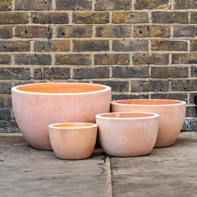 Whitewash Terracotta Low Egg Planter (D30cm x H20cm) Handmade Outdoor Plant Pot - image 1