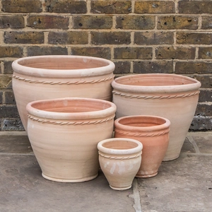 Whitewash Terracotta Stan Cherry Rope Planter - Handmade Outdoor Plant Pot